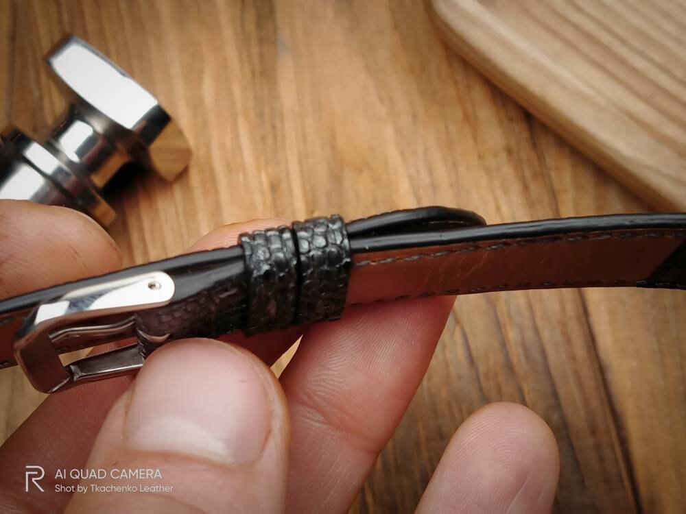 Silver-Gray lizard leather watch band leather small wrist band 16 18 19 20 21 22 men's vintage bracelet iguana grey quick release