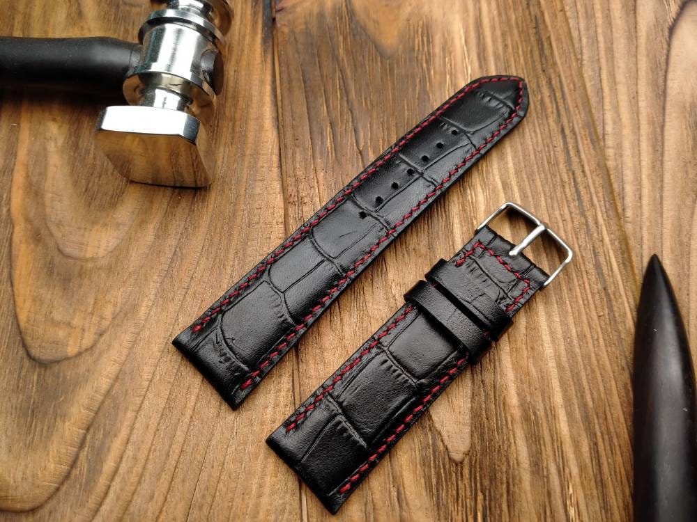 Black leather watch band custom watch straps men's watch wrist 22 20 18 16 small large wrist straps bracelet men's watch band quick release