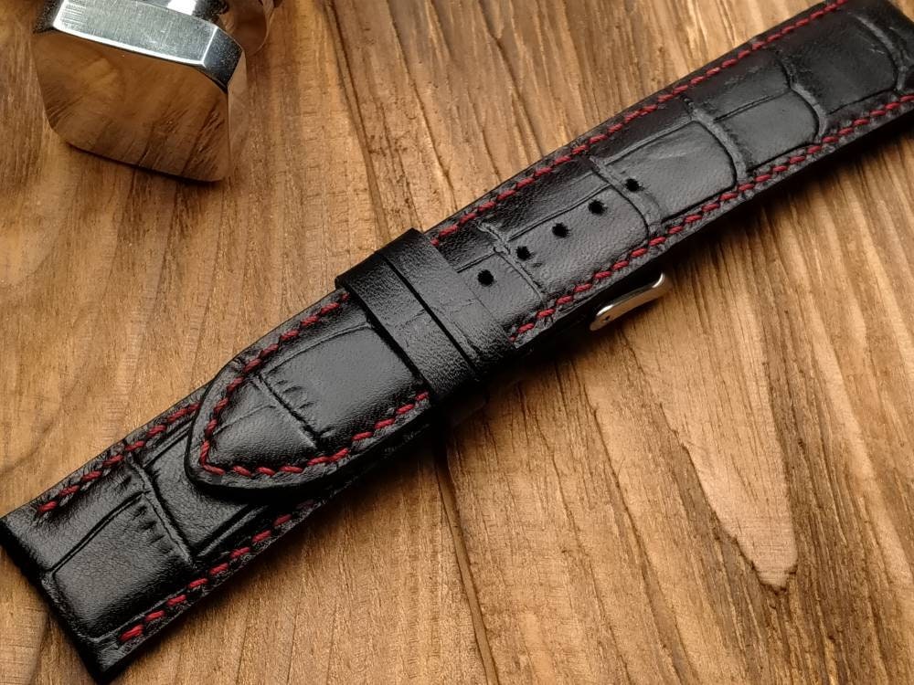 Black leather watch band custom watch straps men's watch wrist 22 20 18 16 small large wrist straps bracelet men's watch band quick release