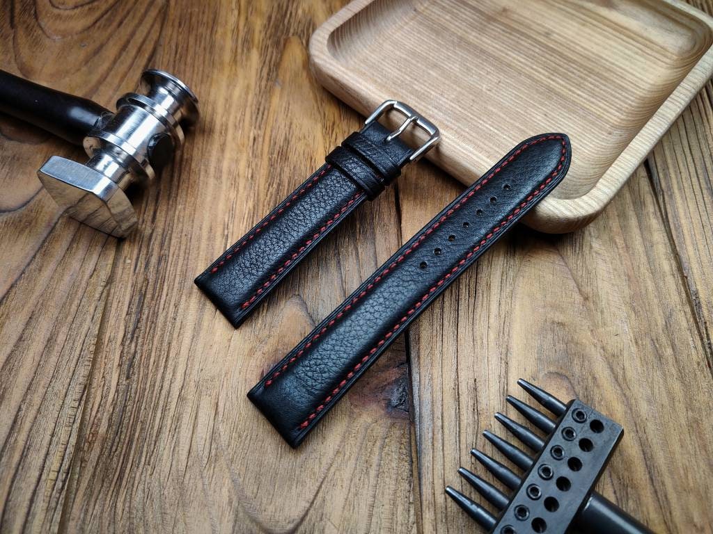 Handcrafted black leather watch band 14 16 18 20 22 watch straps black strap custom watchbands Mens quick release pins small large wrist