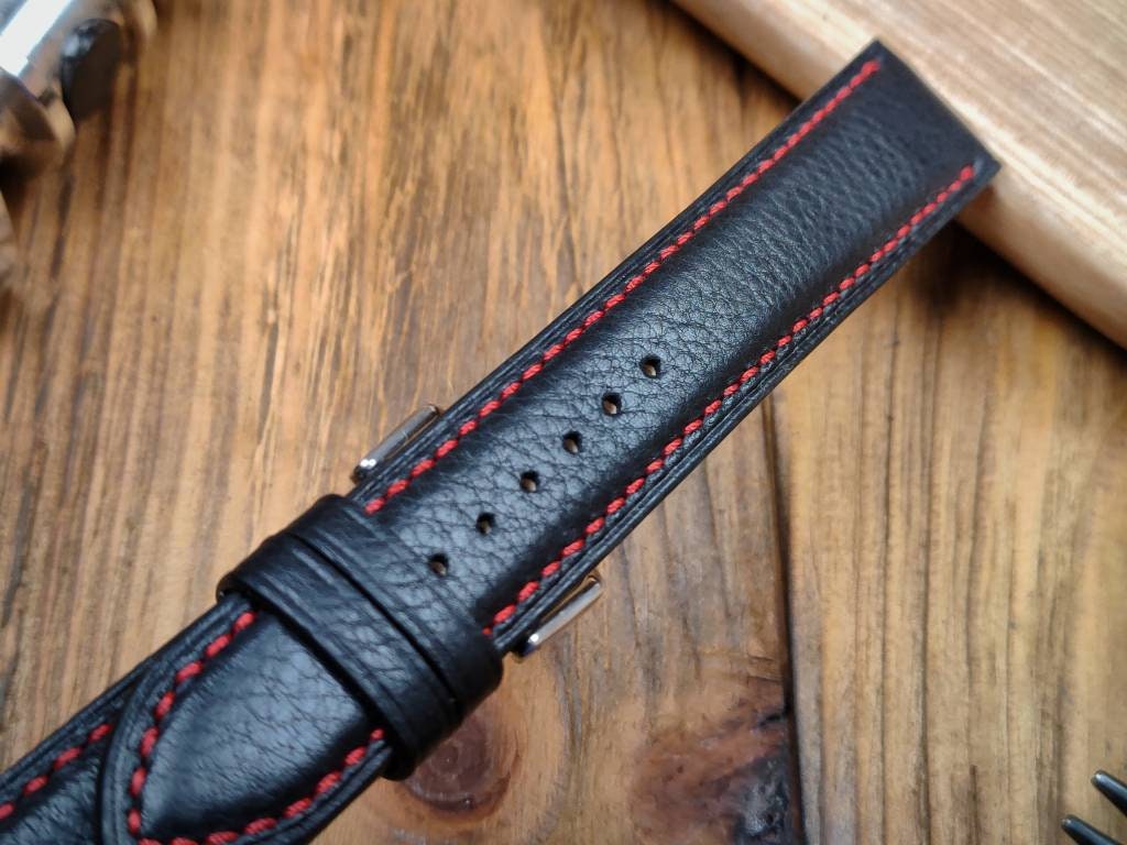 Handcrafted black leather watch band 14 16 18 20 22 watch straps black strap custom watchbands Mens quick release pins small large wrist