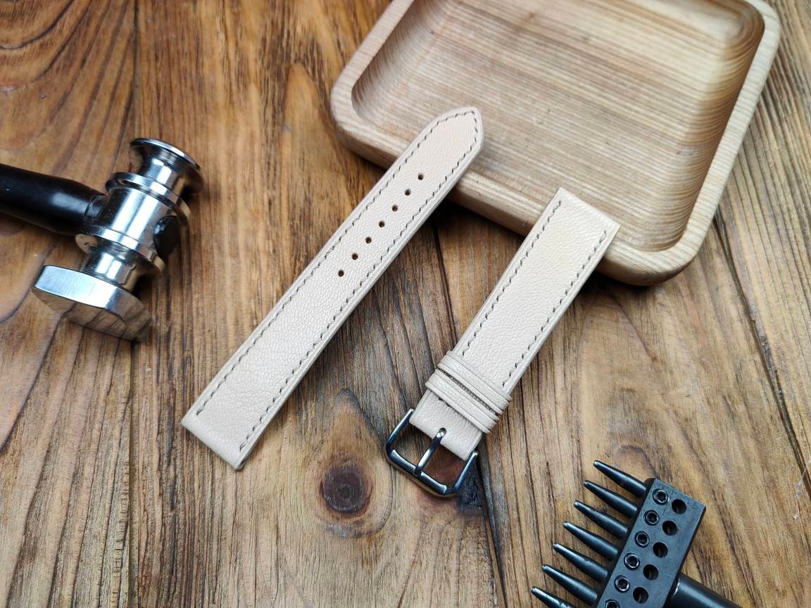 Beige leather watch band 14 16 18 19 20 mm watch strap small wrist bracelet women's custom watch bands ladies watch bands leather white