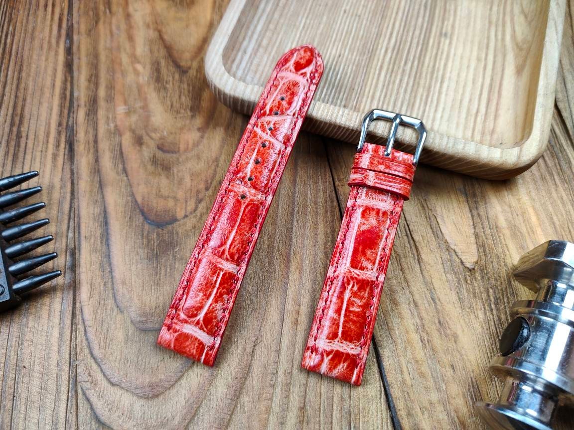 Any modification Red alligator bespoke watch straps 16 men's watch strap 22 20 18 alligator quick small wrist straps bracelet watch band