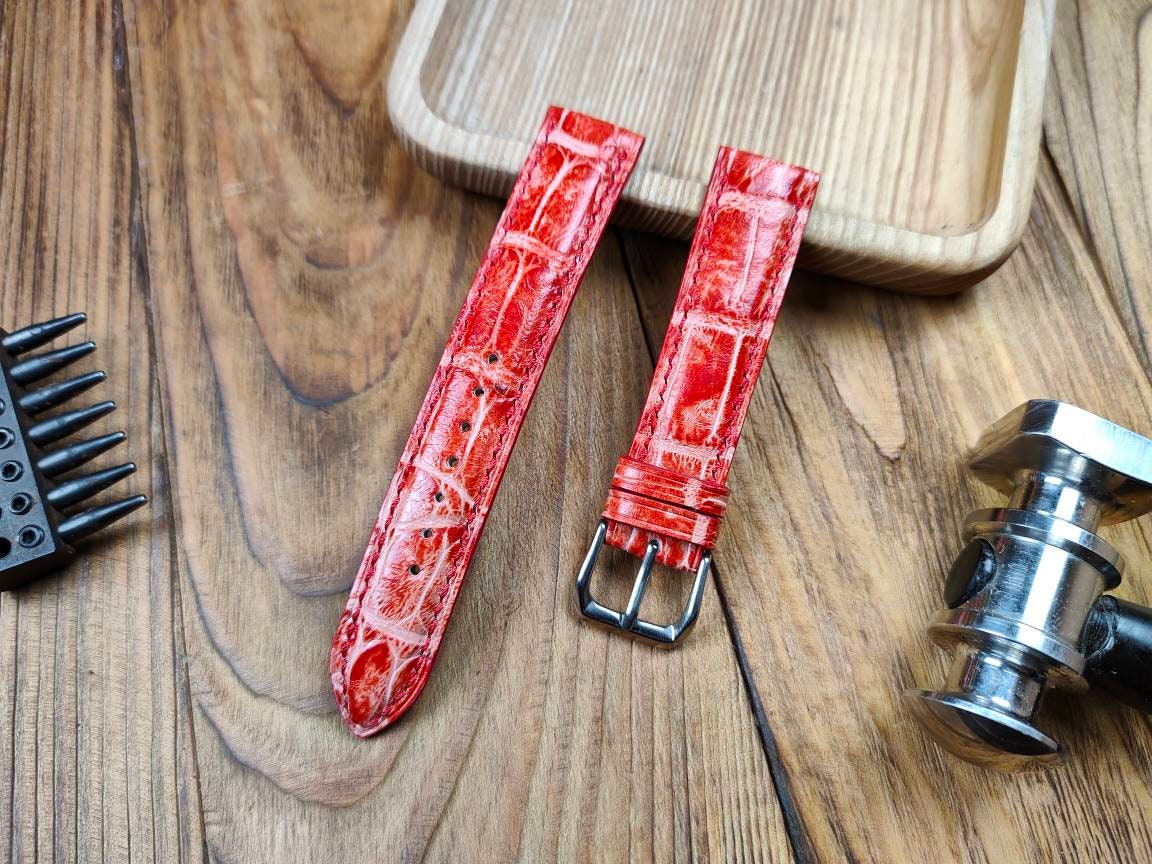 Any modification Red alligator bespoke watch straps 16 men's watch strap 22 20 18 alligator quick small wrist straps bracelet watch band