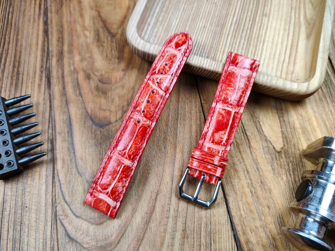 Any modification Red alligator bespoke watch straps 16 men's watch strap 22 20 18 alligator quick small wrist straps bracelet watch band