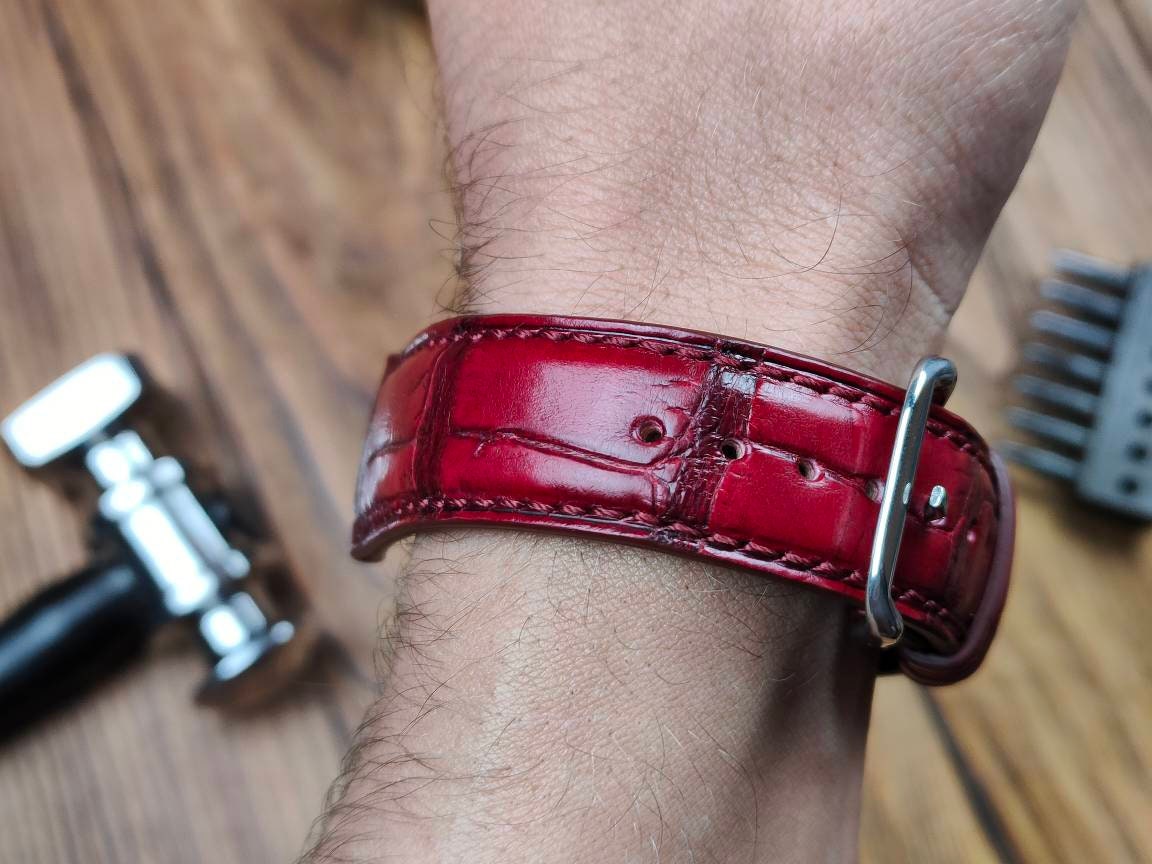 Any modification Burgundy alligator bespoke watch straps 16 men's watch strap 22 20 18 alligator quick small wrist straps bracelet band red