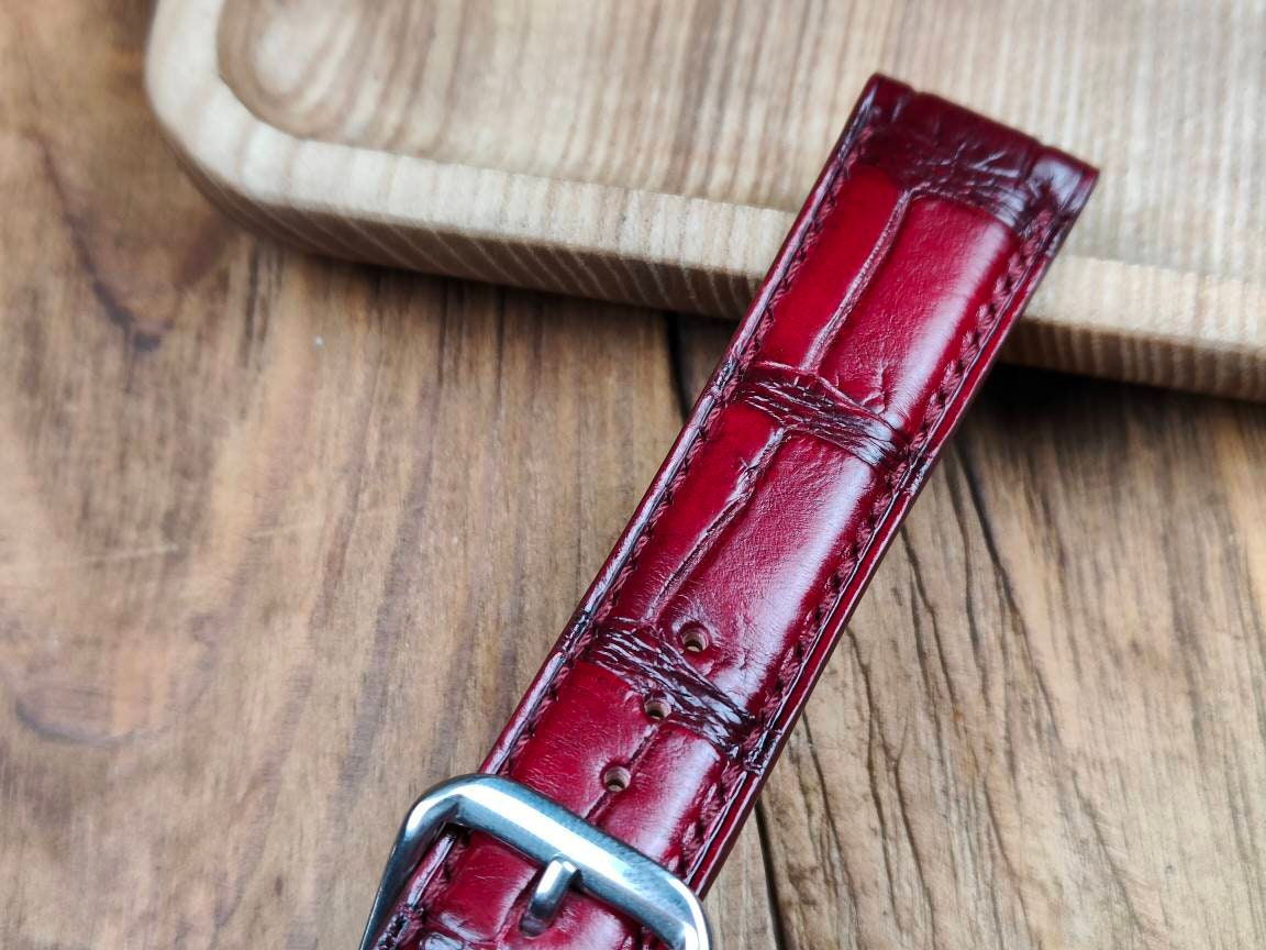 Any modification Burgundy alligator bespoke watch straps 16 men's watch strap 22 20 18 alligator quick small wrist straps bracelet band red