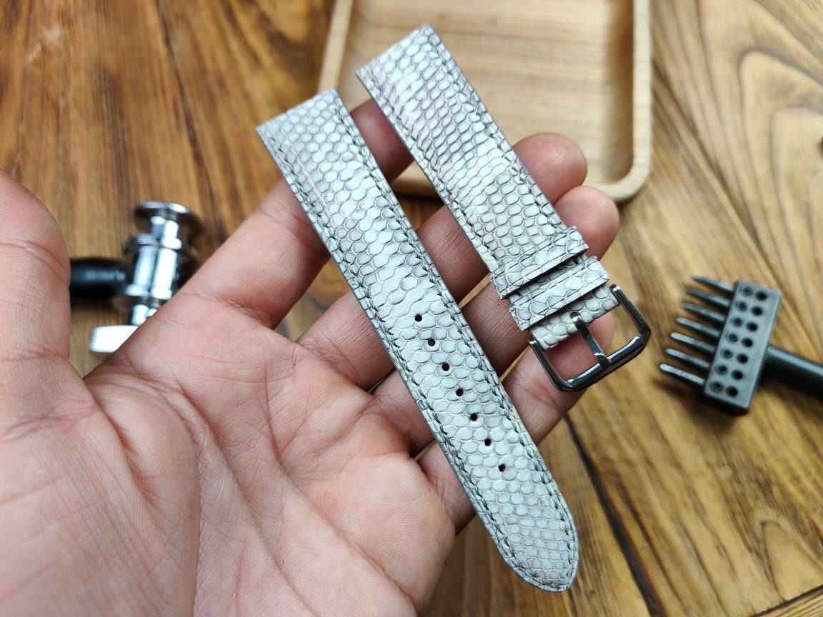 Any modific grey lizard watch band leather any size gray watch straps watchbands watch bands Lizard strap small wrist iguana quick release