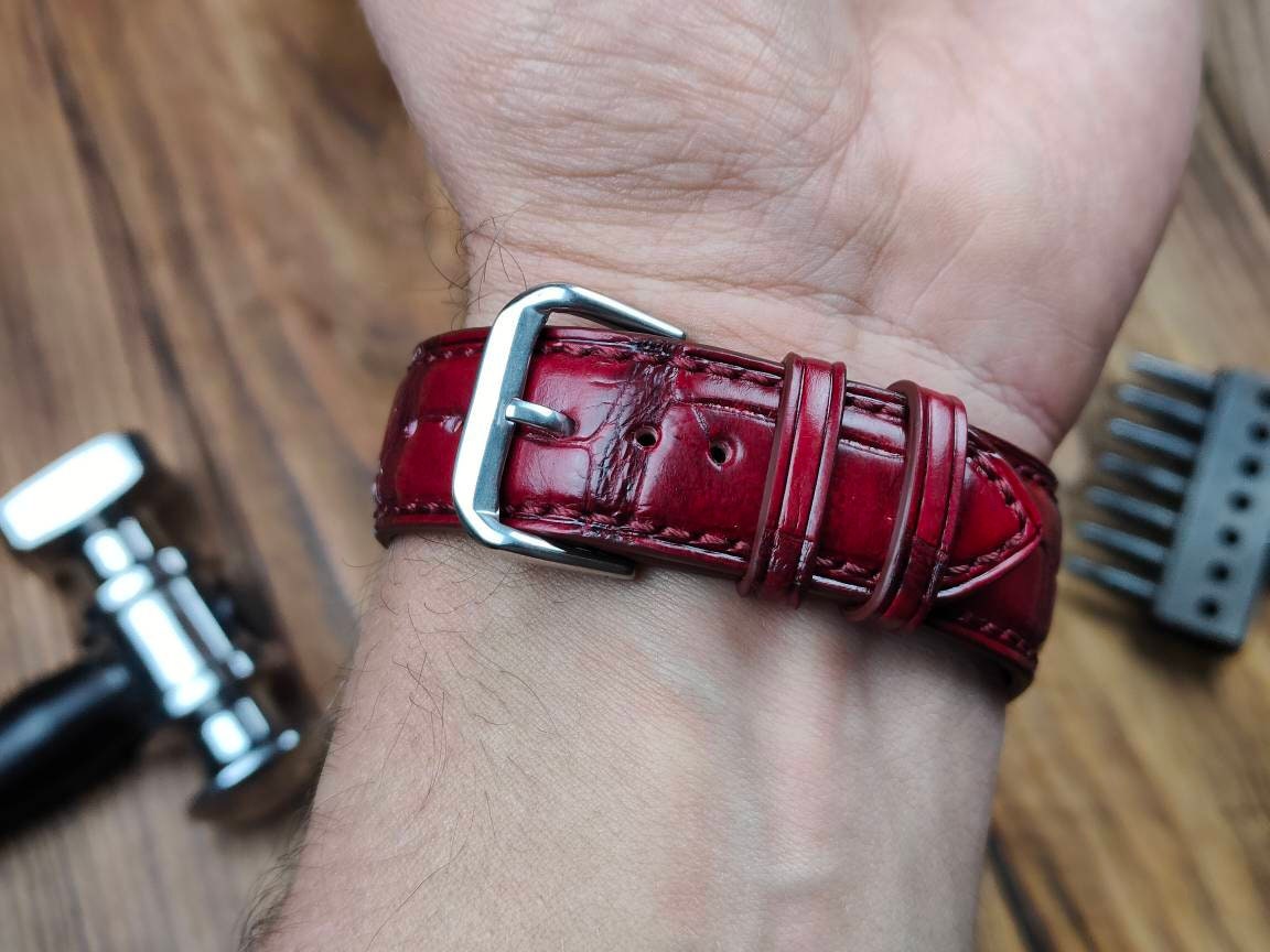 Any modification Burgundy alligator bespoke watch straps 16 men's watch strap 22 20 18 alligator quick small wrist straps bracelet band red
