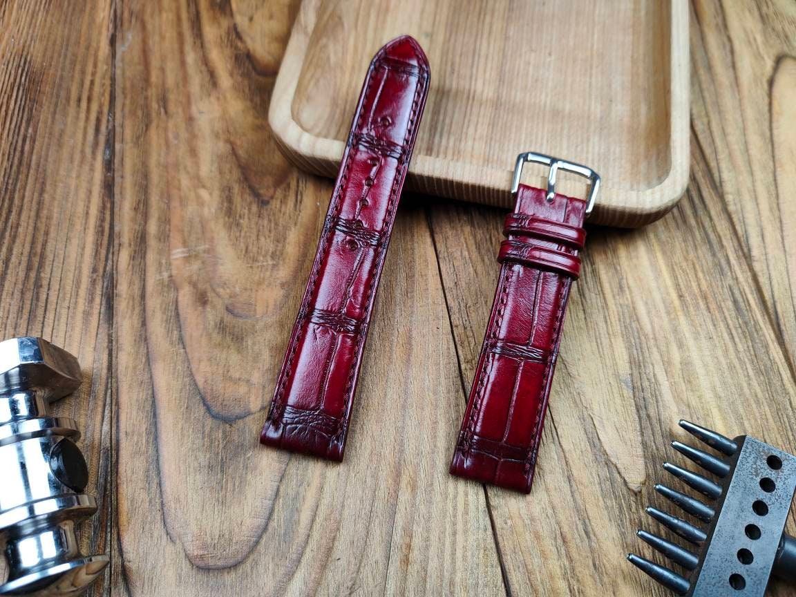 Any modification Burgundy alligator bespoke watch straps 16 men's watch strap 22 20 18 alligator quick small wrist straps bracelet band red