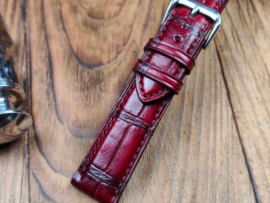 Any modification Burgundy alligator bespoke watch straps 16 men's watch strap 22 20 18 alligator quick small wrist straps bracelet band red