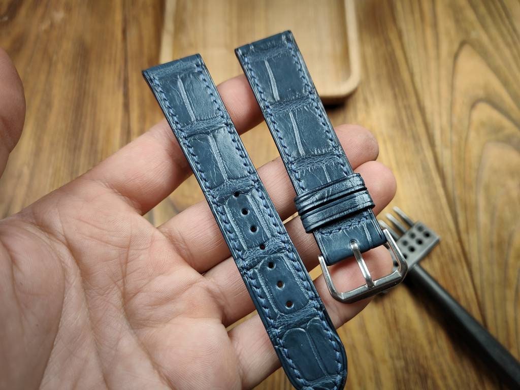 ANY MODIFICATION denim alligator watch straps blue men's flat watch strap 22 20 18 alligator bracelet small large wrist straps navy band