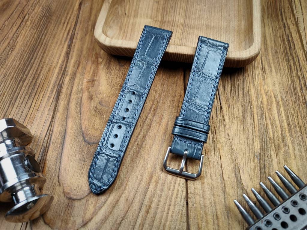 ANY MODIFICATION denim alligator watch straps blue men's flat watch strap 22 20 18 alligator bracelet small large wrist straps navy band