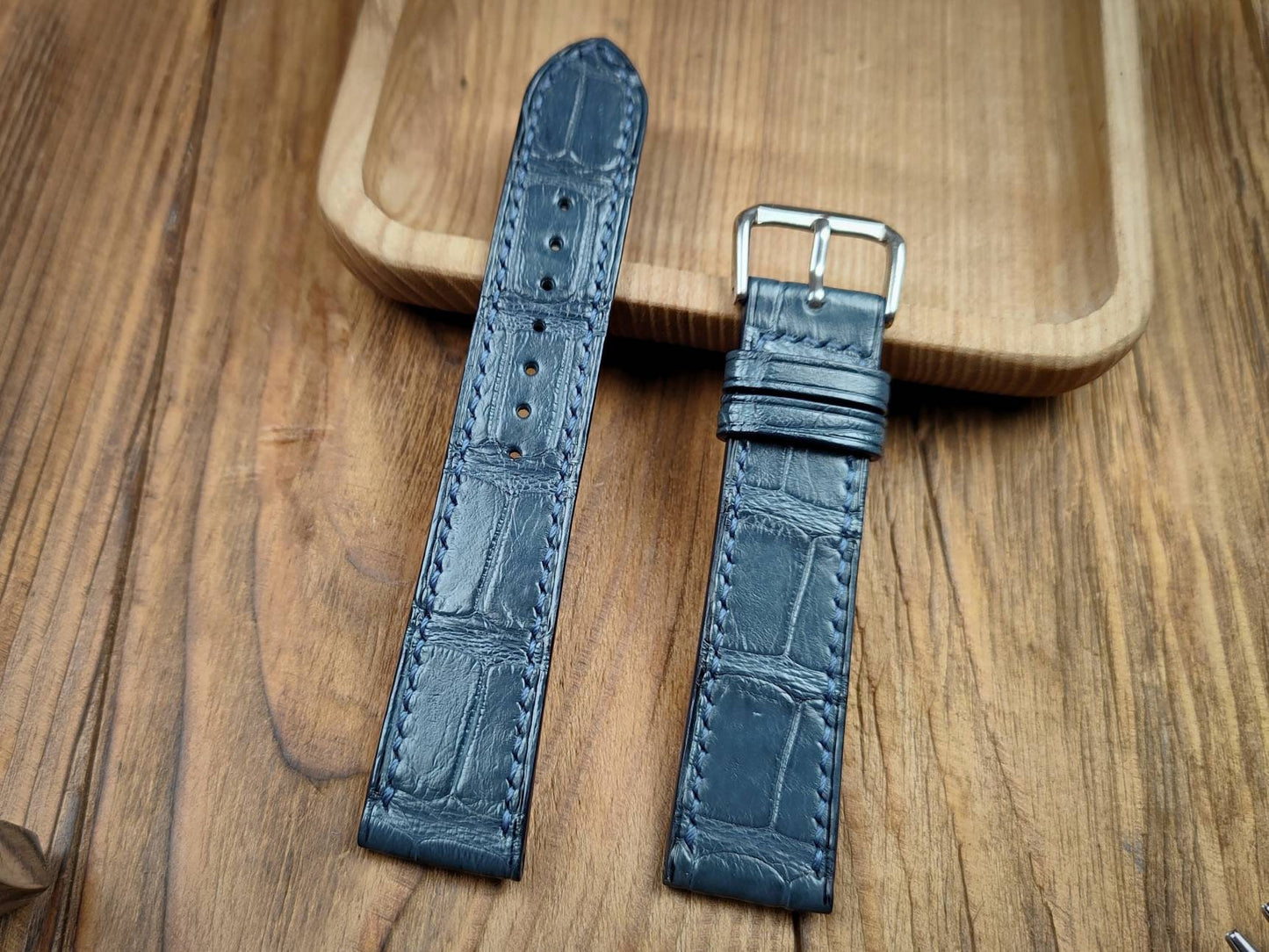ANY MODIFICATION denim alligator watch straps blue men's flat watch strap 22 20 18 alligator bracelet small large wrist straps navy band