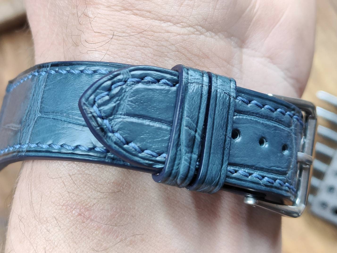 ANY MODIFICATION denim alligator watch straps blue men's flat watch strap 22 20 18 alligator bracelet small large wrist straps navy band