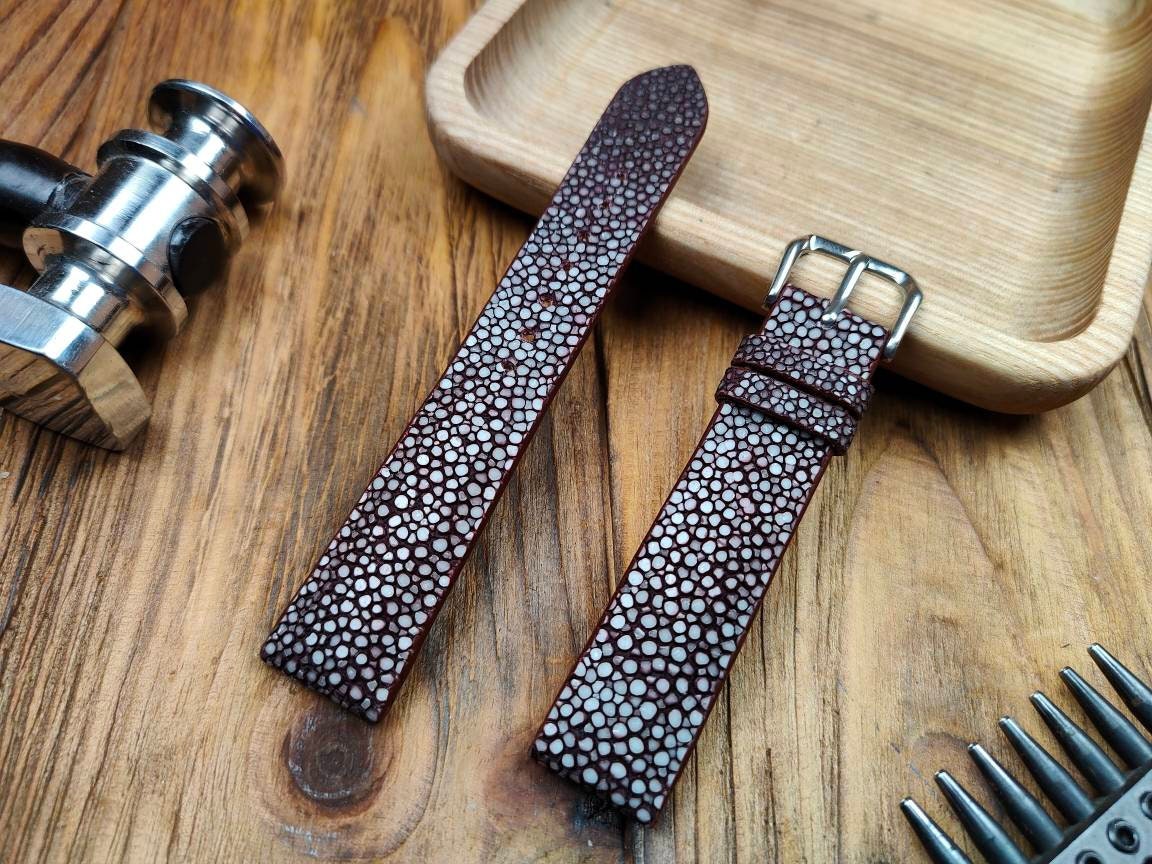Any modification Burgundy stingray watch band red leather strap custom small wrist watch strap band 18mm bracelet watch ladies women