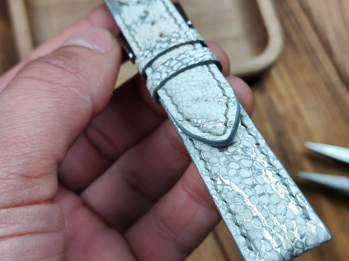 Any modification white ostrich paws leather watch band watch band men's vintage strap watch small large wrist ostrich bands silver leather