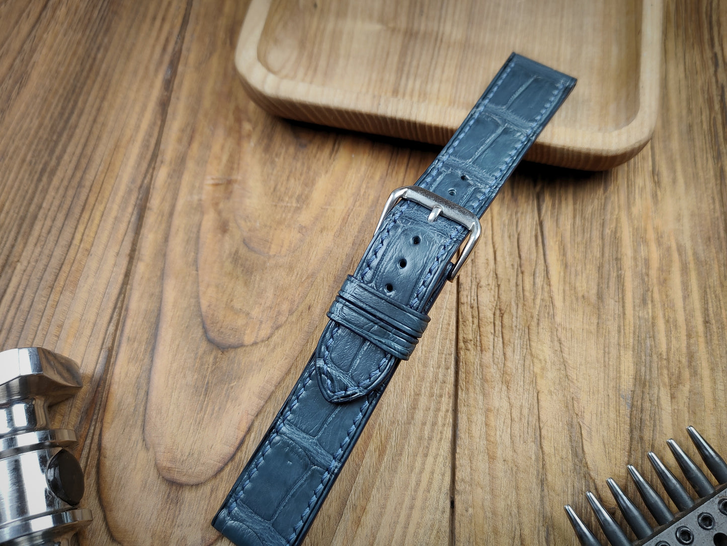 Denim blue Alligator watch band custom watch straps