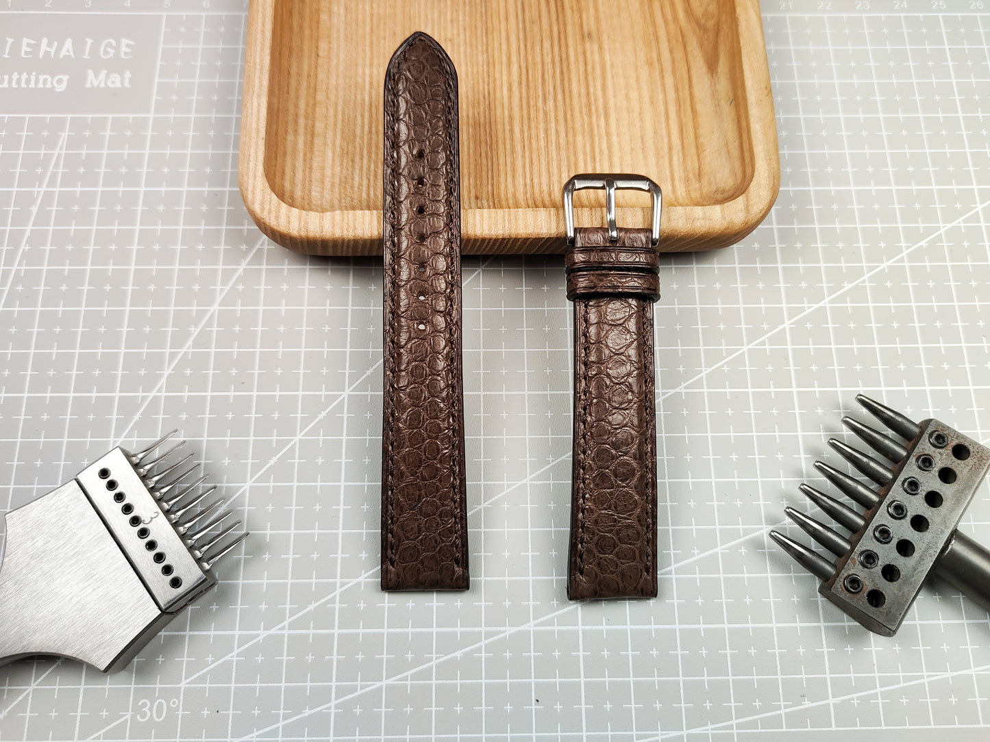 Brown snake leather watch band custom leather band.