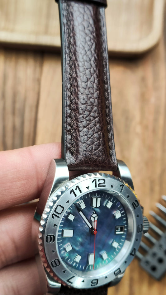 Brown kangaroo leather watch band custom leather band.