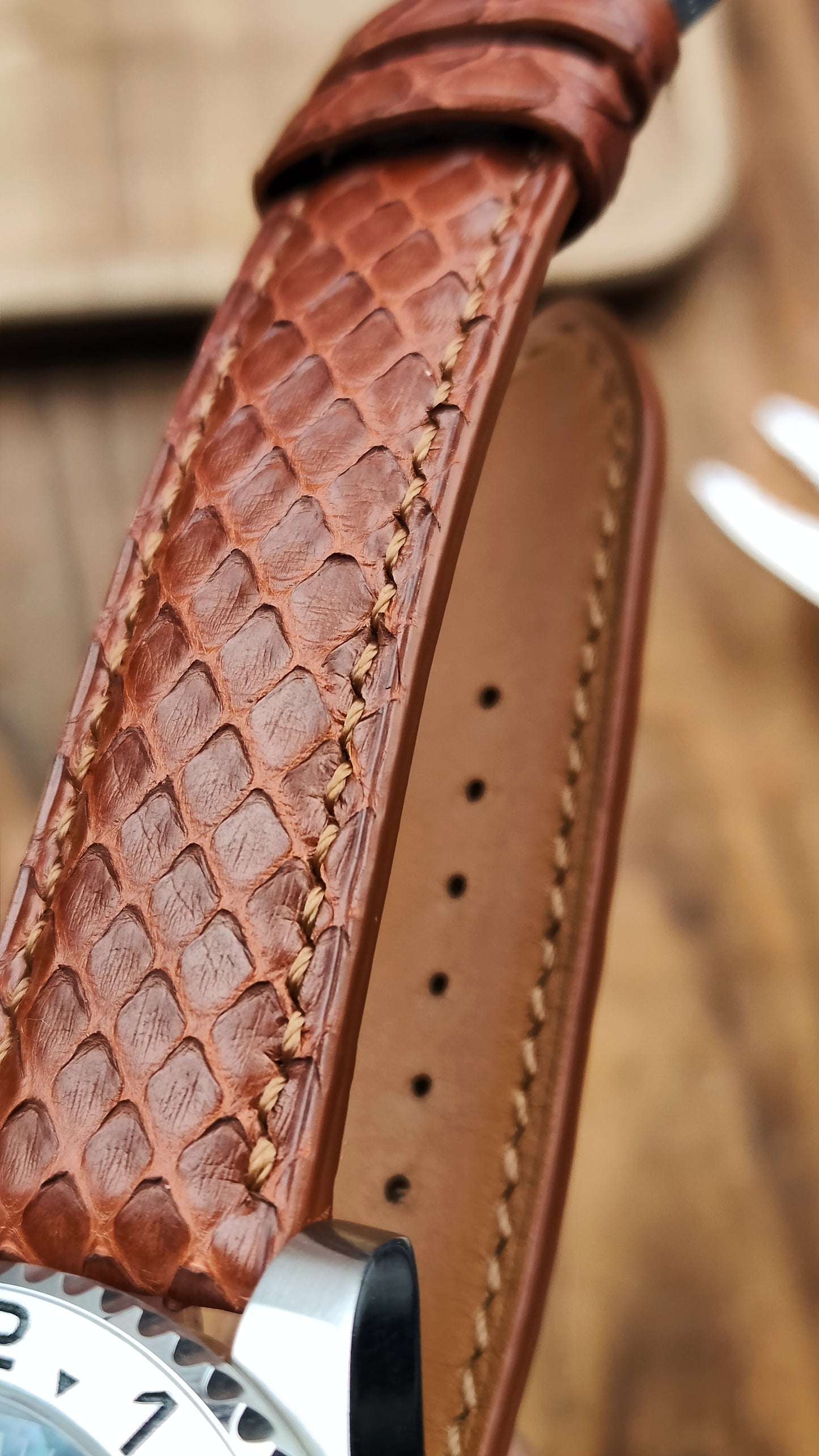 Cognac python leather watch band custom leather band.