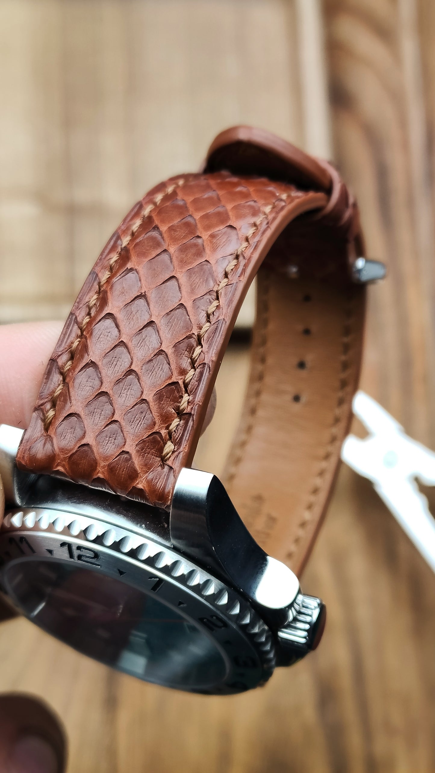Cognac python leather watch band custom leather band.