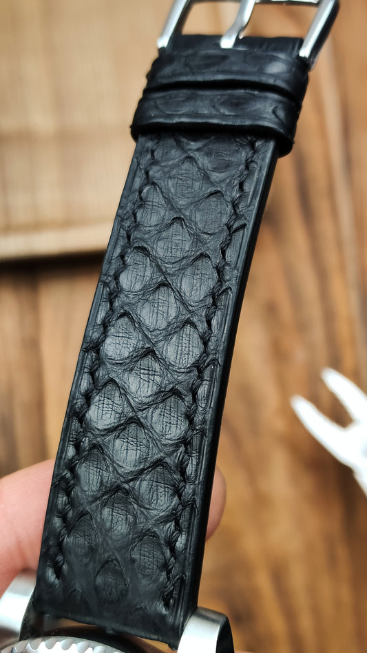 Black python leather watch band custom leather band.