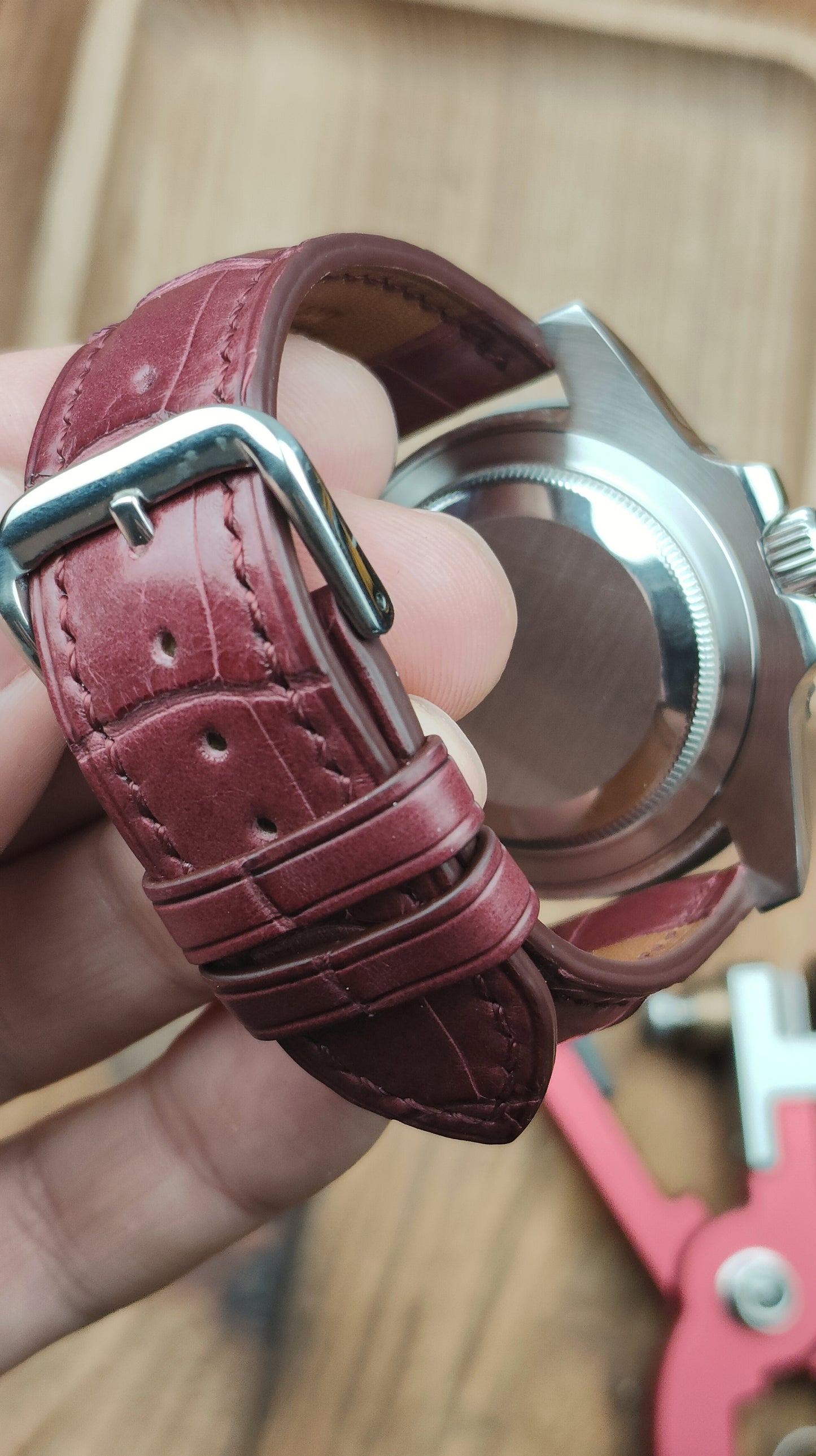Burgundy Alligator watch band custom watch straps