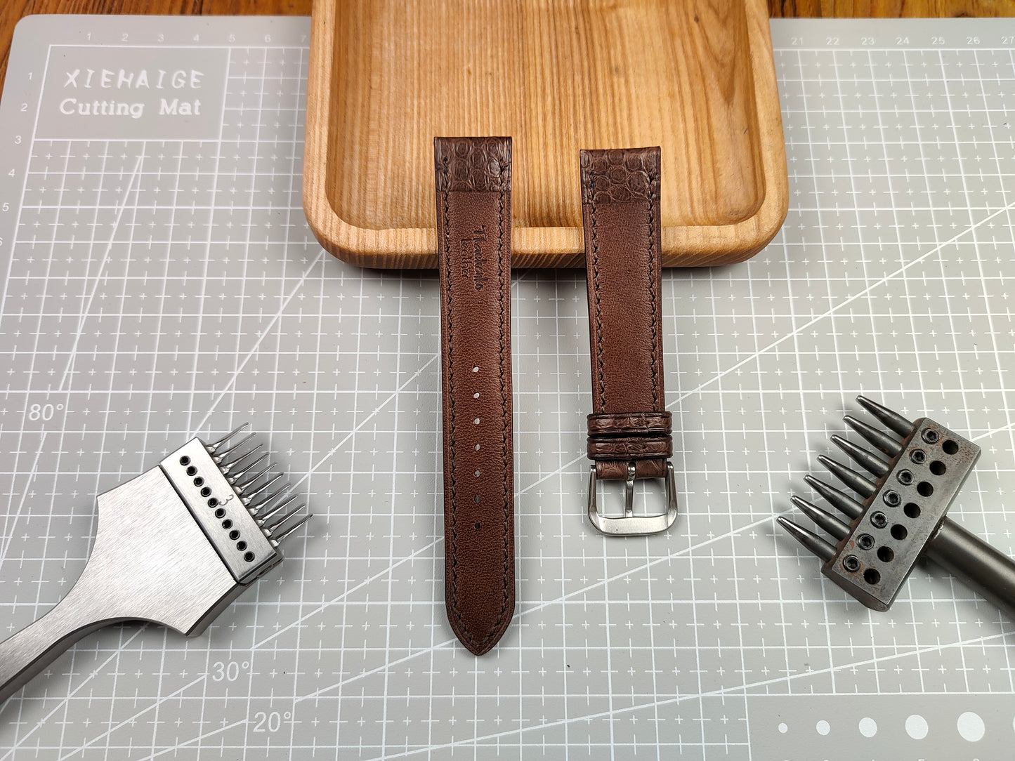 Brown snake leather watch band custom leather band.