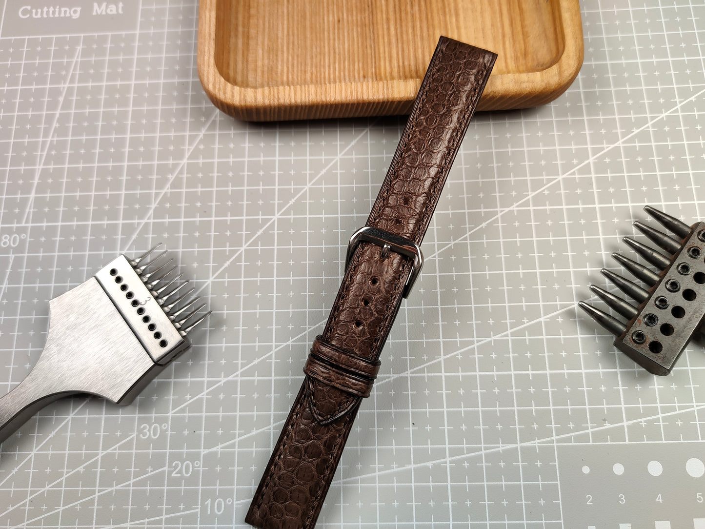 Brown snake leather watch band custom leather band.