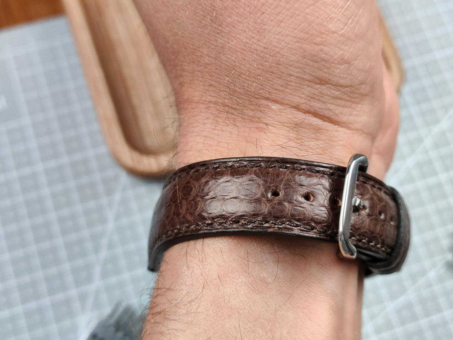 Brown snake leather watch band custom leather band.