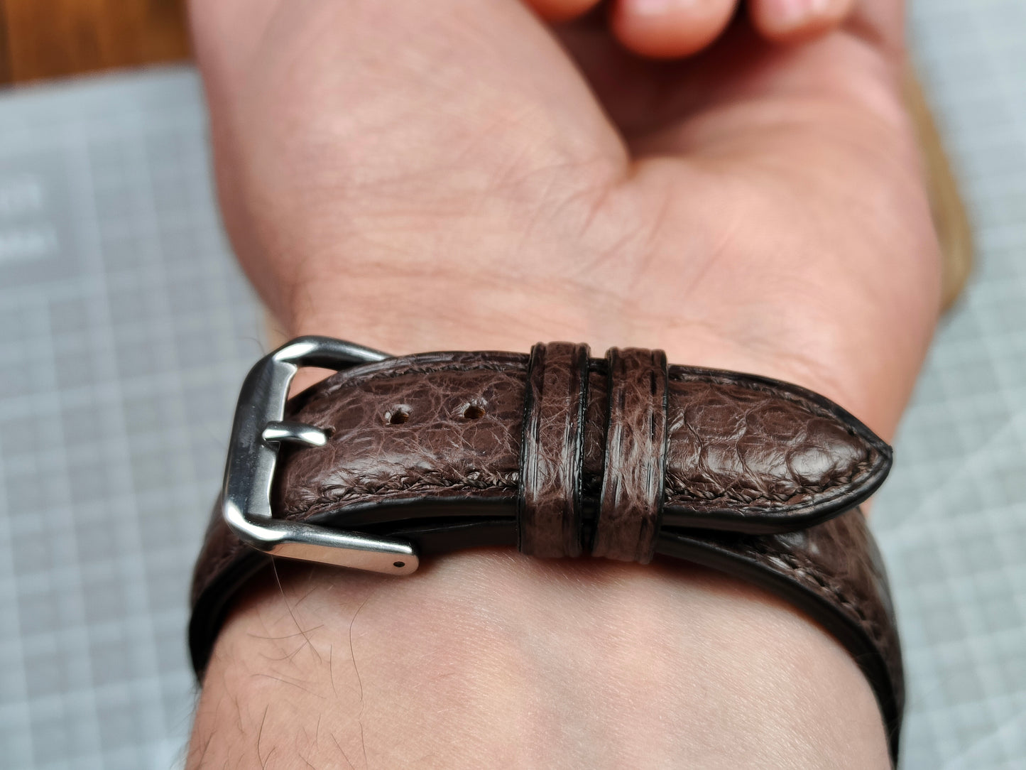 Brown snake leather watch band custom leather band.