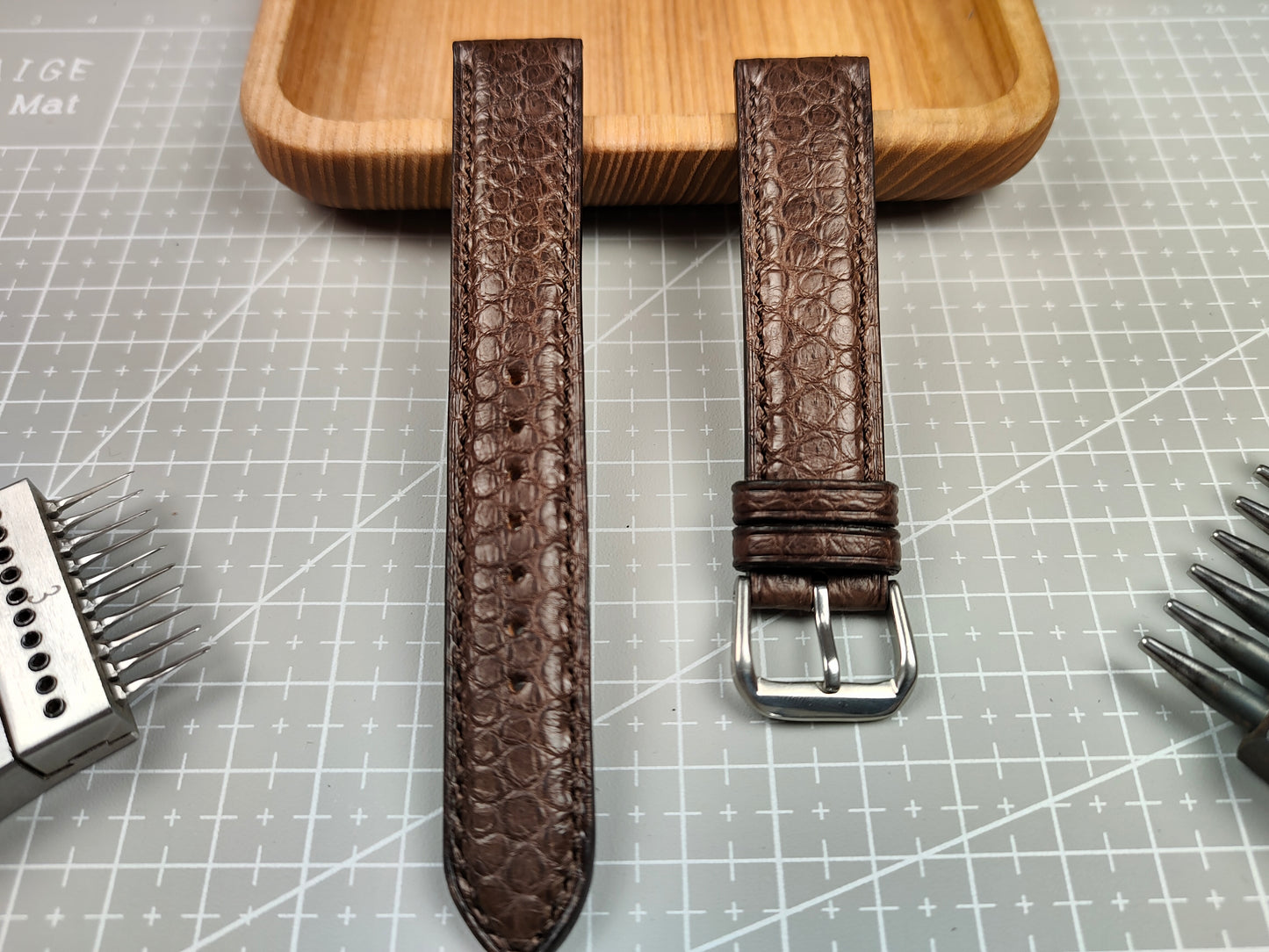 Brown snake leather watch band custom leather band.