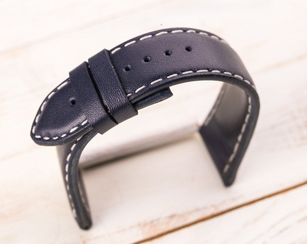 Blue leather watch band 16 18 19 20 21 22 24 26mm,  strap for mens watch straps, custom leather craft straps Mens watch straps