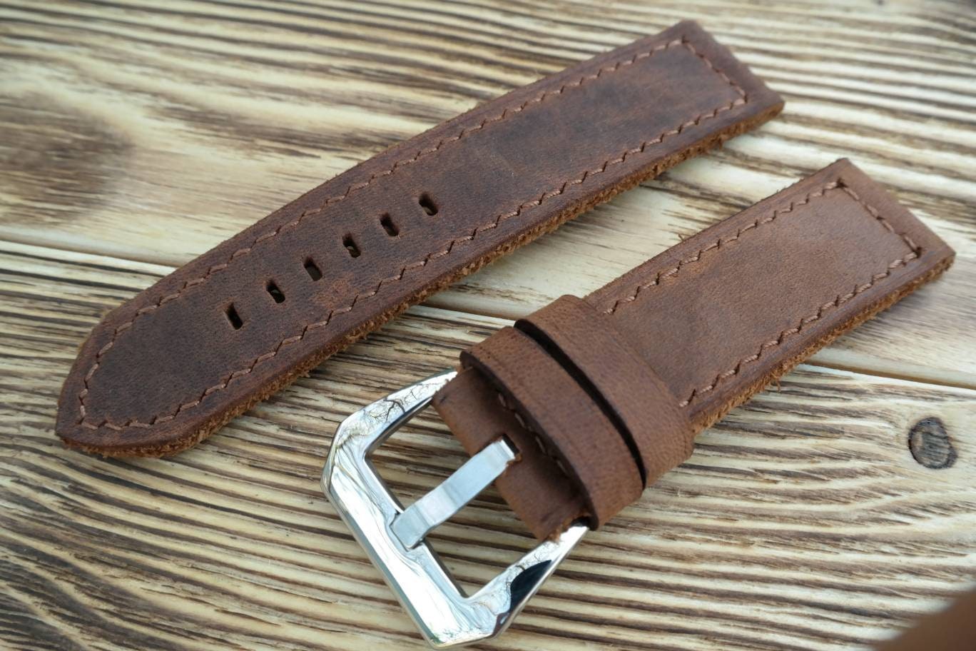 Vintage brown leather watch band leather watch bands men's watch strap 20mm-26mm handcraft watch bands Panerai straps Panerai style pull up