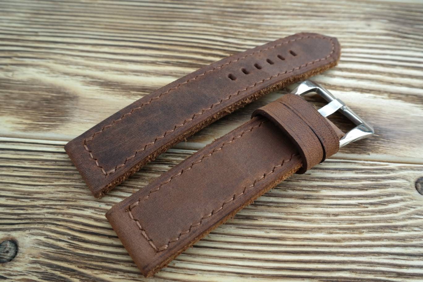 Vintage brown leather watch band leather watch bands men's watch strap 20mm-26mm handcraft watch bands Panerai straps Panerai style pull up