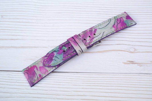 Purple leather watch band flower watch strap  white strap women's leather watch bands ladies watch bands multicolored 16 18 19 20 21 22