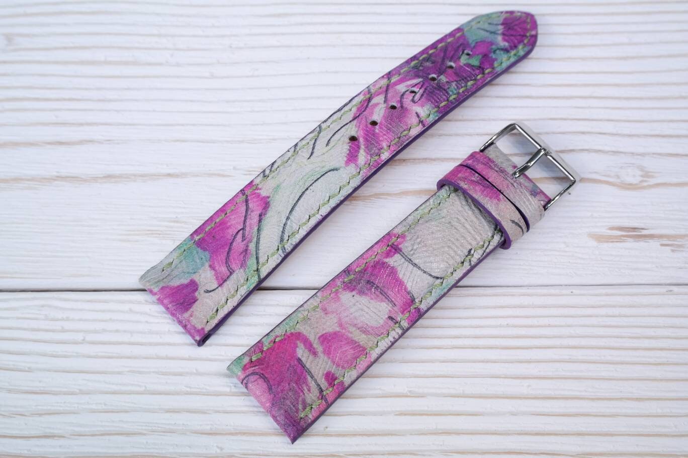 Purple leather watch band flower watch strap  white strap women's leather watch bands ladies watch bands multicolored 16 18 19 20 21 22