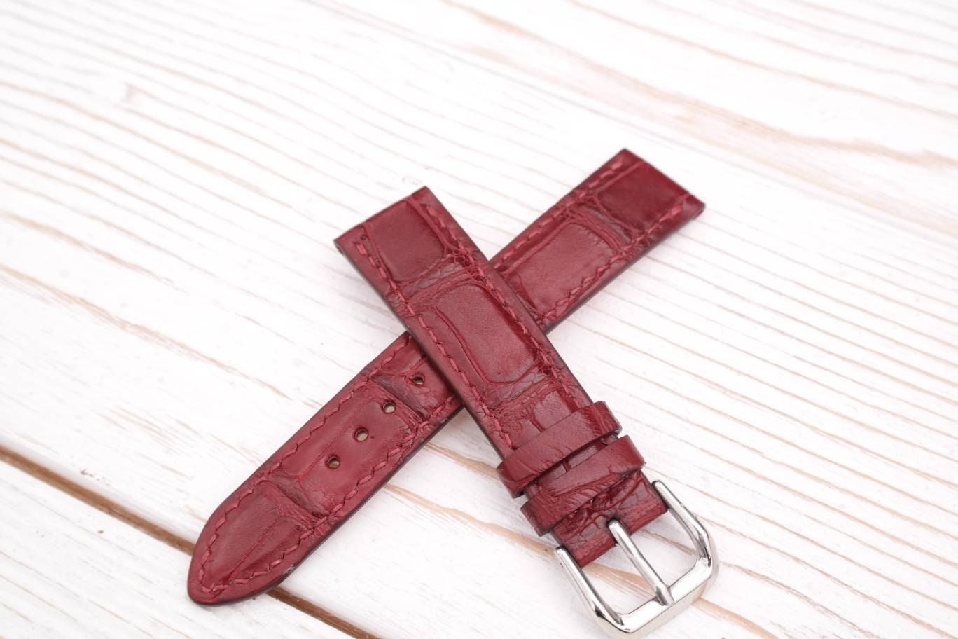 Red Alligator watch band 14 16 18 19 20 21 mm women's watch strap red watch straps small wrist watch bands Men's strap red leather bracelet