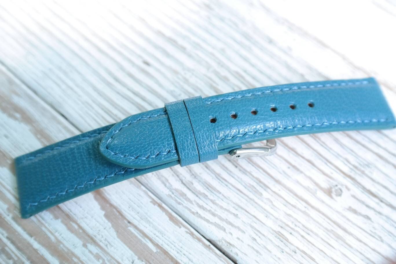 Turquoise leather watch band watch strap  white strap women's leather watch bands ladies watch bands 16 18 19 20 21 22 blue leather