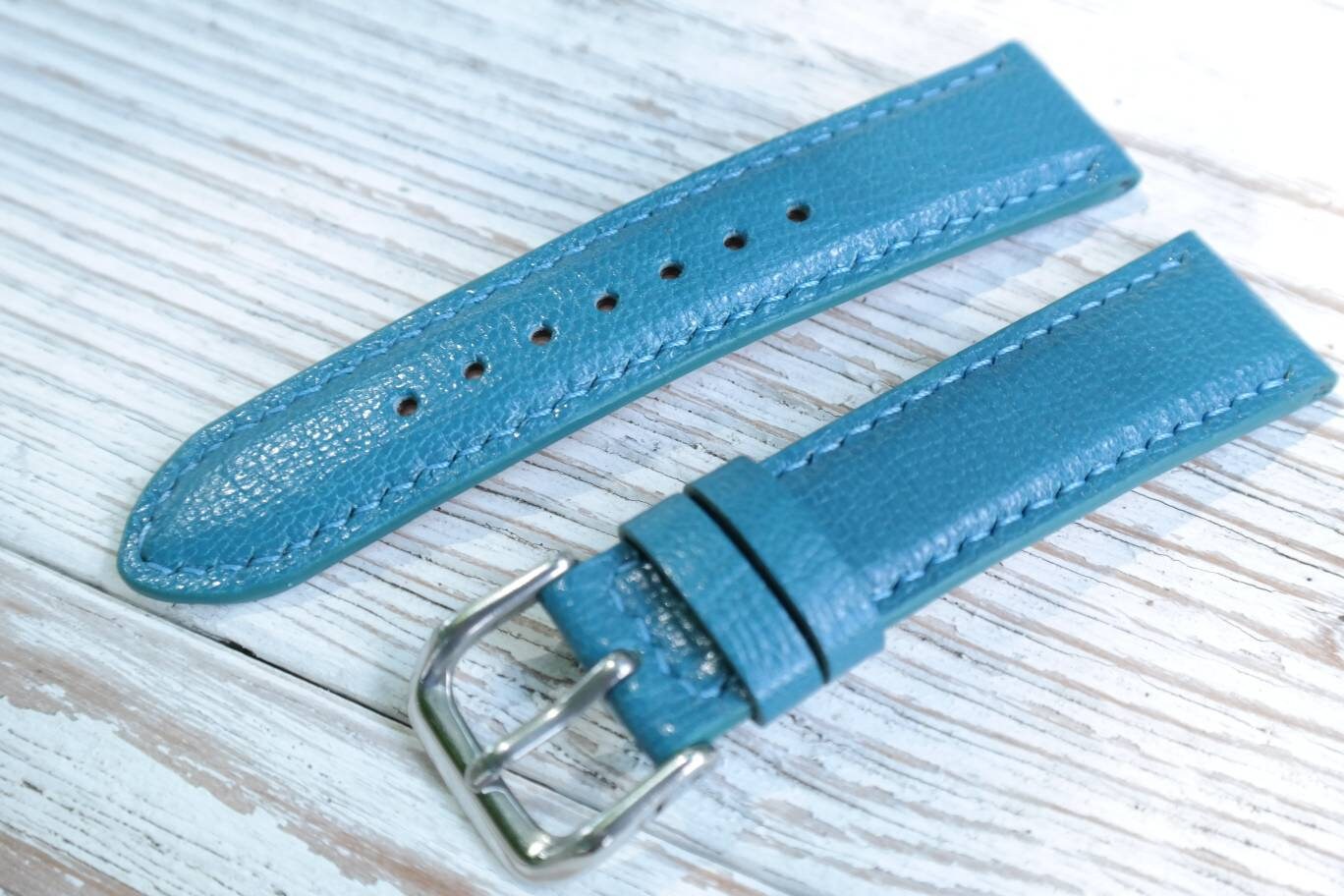 Turquoise leather watch band watch strap  white strap women's leather watch bands ladies watch bands 16 18 19 20 21 22 blue leather