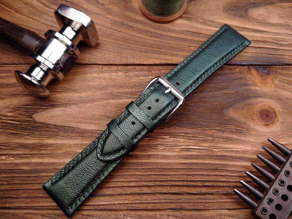 Emerald leather watch band 14mm 16 mm 20mm watch strap 18mm green women's leather watch bands ladies watch bands leather emerald straps