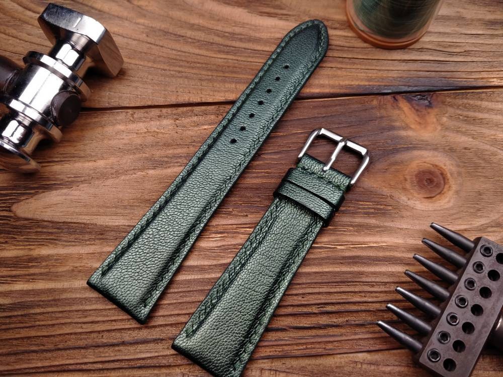 Emerald leather watch band 14mm 16 mm 20mm watch strap 18mm green women's leather watch bands ladies watch bands leather emerald straps