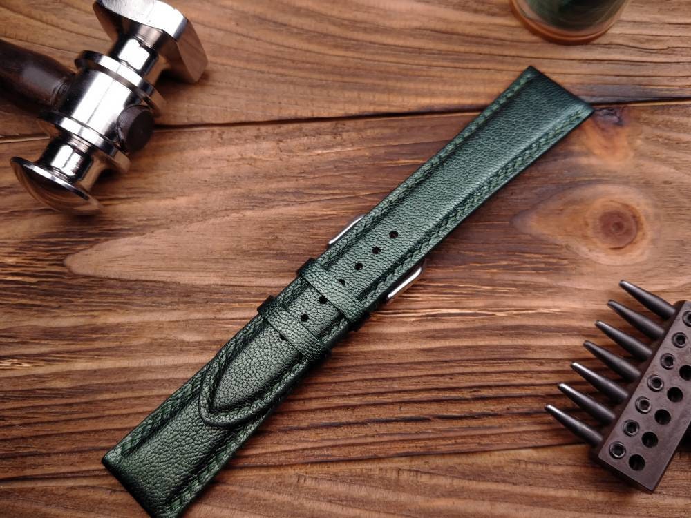 Emerald leather watch band 14mm 16 mm 20mm watch strap 18mm green women's leather watch bands ladies watch bands leather emerald straps