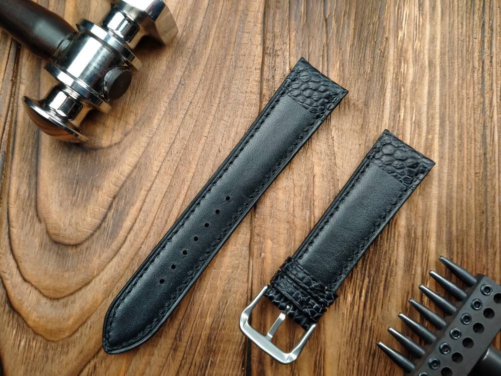 Black ostrich paws leather watch band leather watch band 16 18 19 20 21 22  men's vintage strap watch bands ladies ostrich watch bands