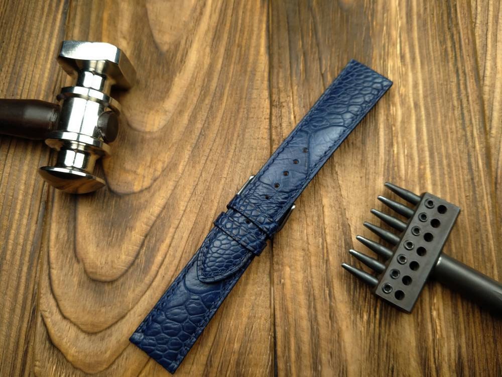 Blue ostrich paws leather watch band leather watch band 16 18 19 20 21 22 men's vintage strap watch bands ladies ostrich watch bands