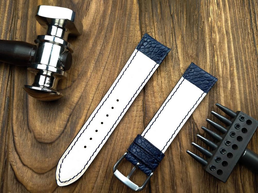 Blue ostrich paws leather watch band leather watch band 16 18 19 20 21 22 men's vintage strap watch bands ladies ostrich watch bands