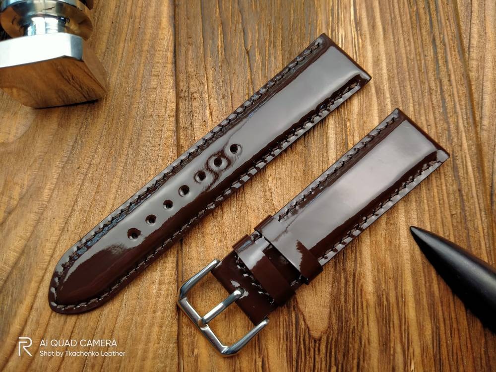 Brown glossy leather watch band 14 mm 16mm 18 mm  cognac watch straps 20mm glossy straps custom watch bands ladies watch bands Women's strap