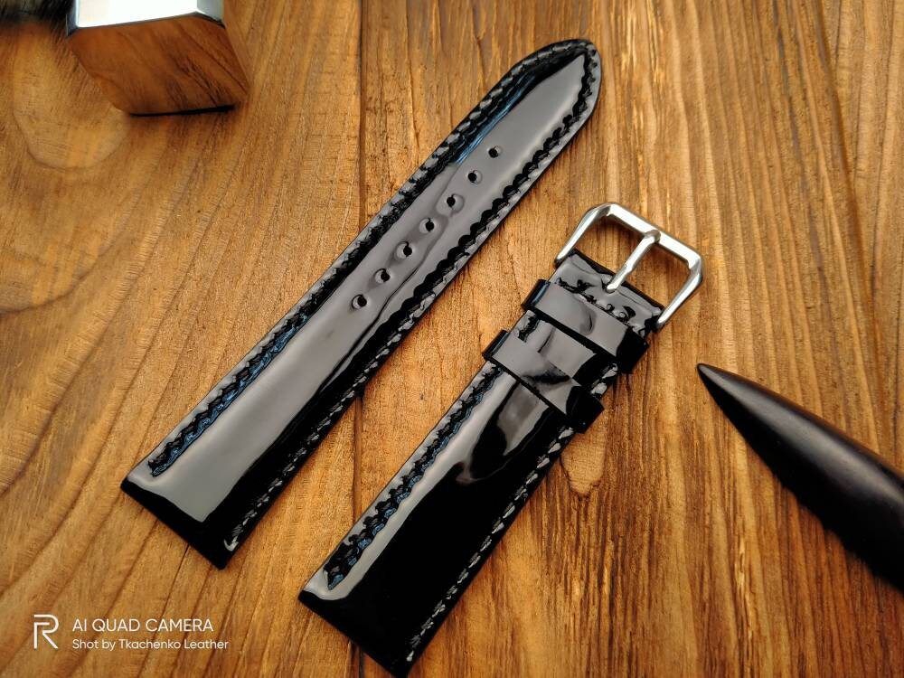 Black glossy leather watch band 14 mm 16mm 18 mm  black watch straps 20mm glossy straps custom watch bands ladies watch bands Women's strap