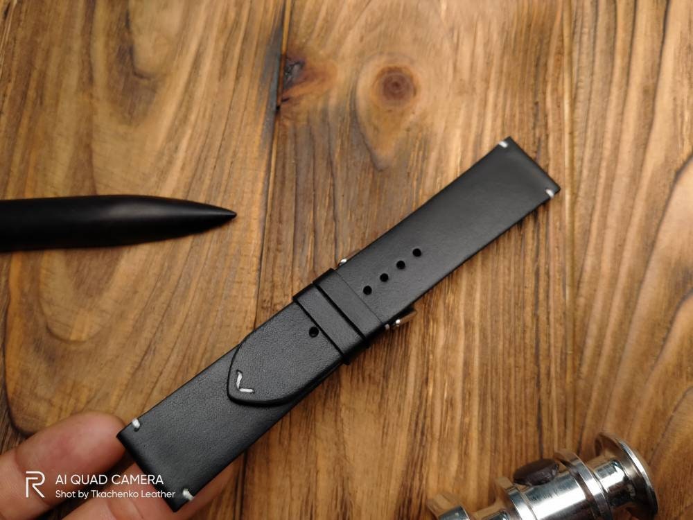 Handcrafted black leather watch band 14 16 18 20 22 watch straps black strap custom watchbands mens Minimalist straps